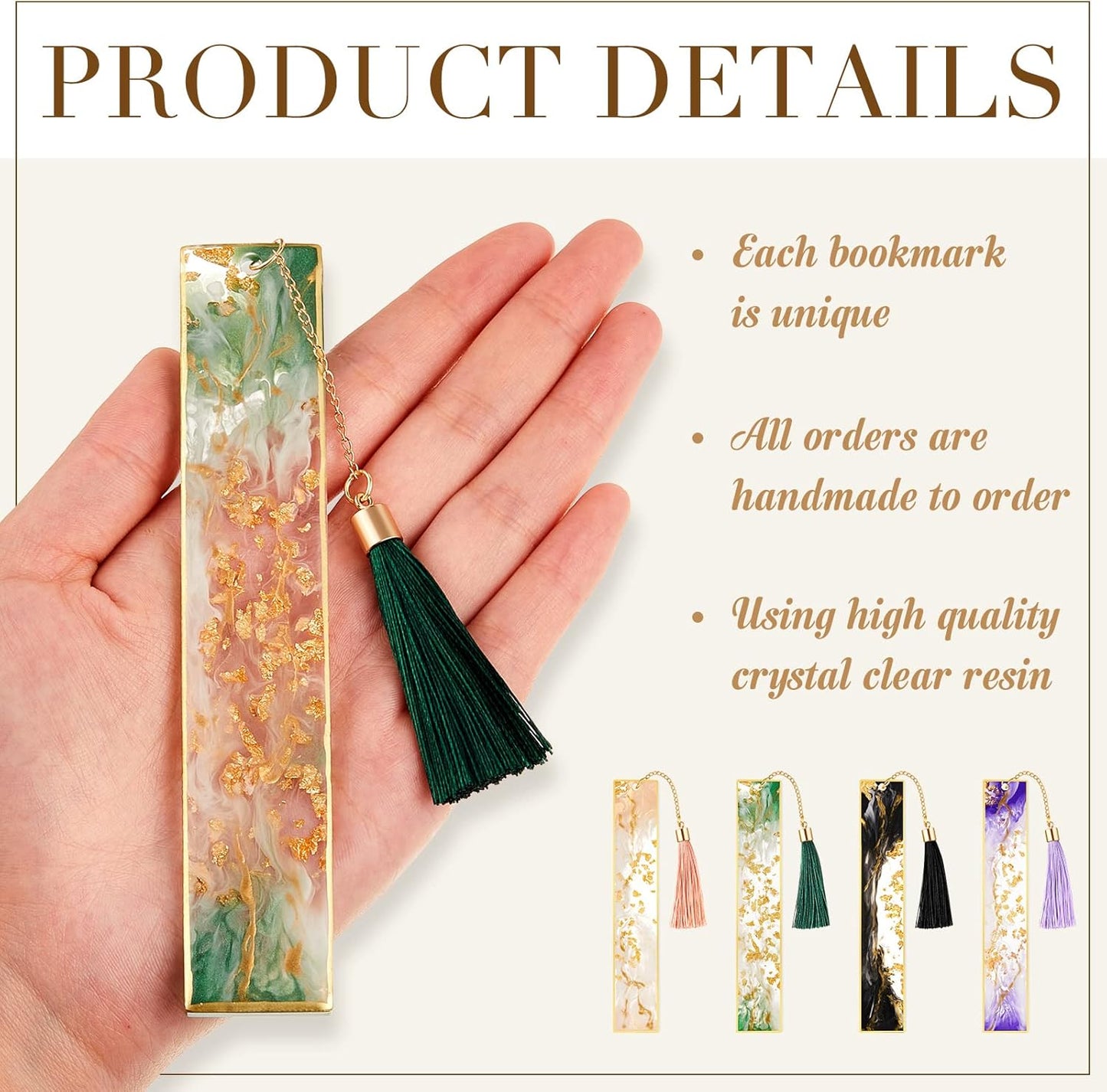 4 Pieces Resin Bookmarks Handmade Resin Gilt Bookmarks with Tassels Presents for Women Kids Students Teachers and Book Lovers School Home Reading(Bright Color)