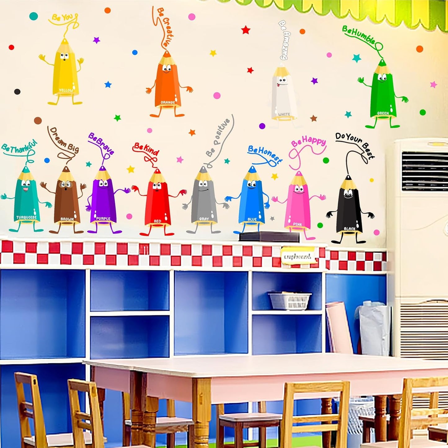 Kids Playroom Wall Stickers Color Wall Decal Peel and Stick Colorful Inspirational Art Decals for Classroom Be Kind Positive Quotes Walls Decor Crayon Vinyl Sticker for Daycare Nursery School Supplies