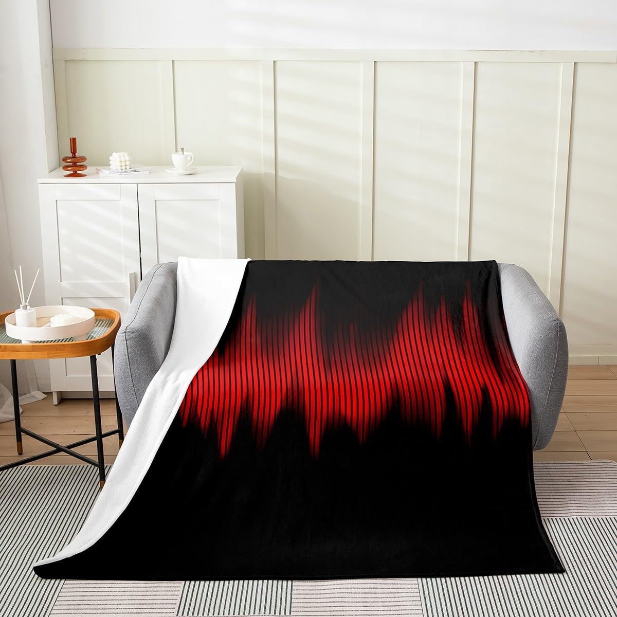 Erosebridal Red Ombre Throw Blanket Twin 60x80 for Boys,Geometric Lines Flannel Blanket,Girls Kids Modern Abstract Art Blanket,Red Gradient Stylish 3D Aesthetic Trippy Spira Sherpa Blanket Soft Cozy