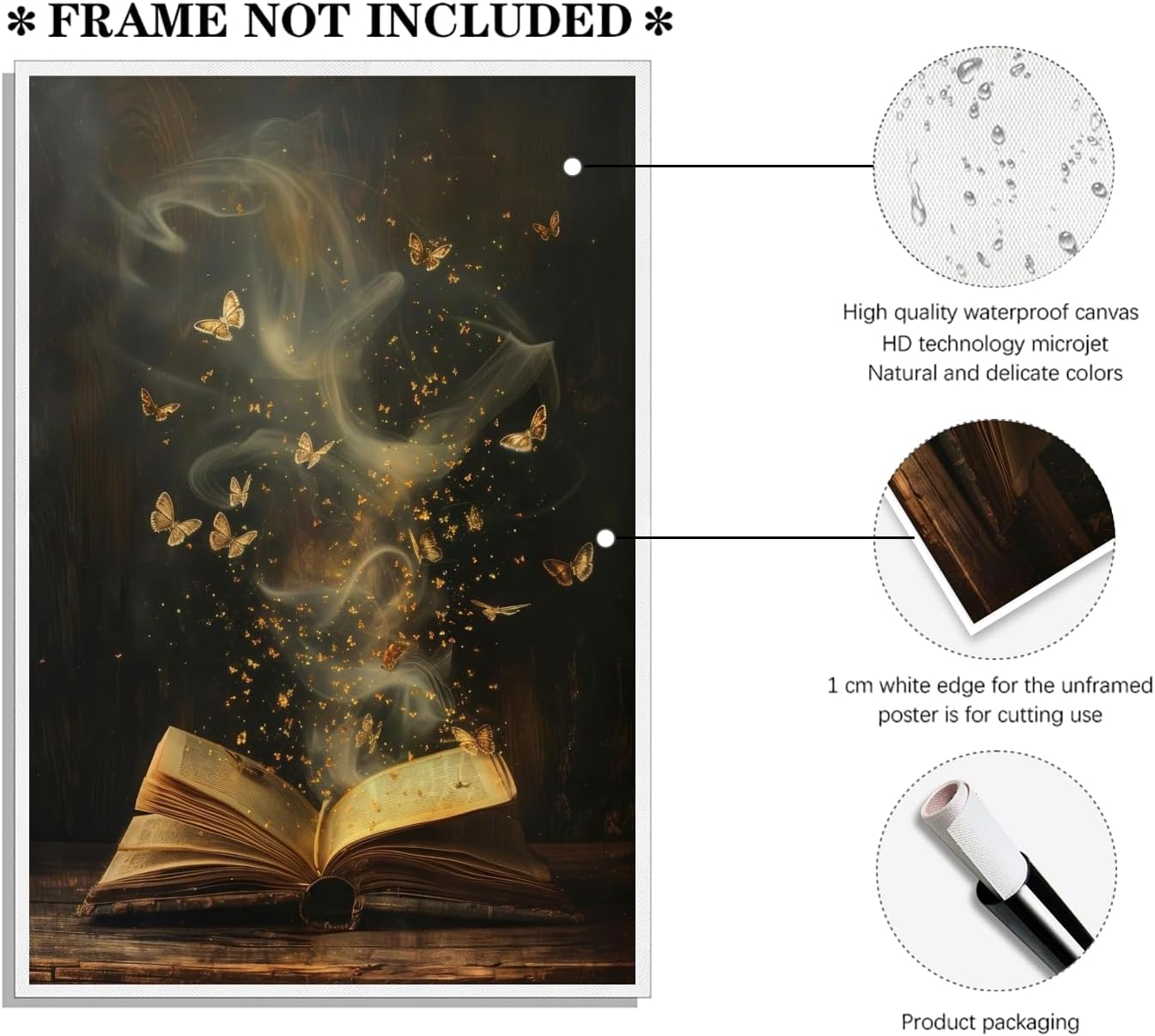 Vintage Moody Victorian Bookish Wall Art Magical Book Butterflies Canvas Print Retro Dark Academia Reading Nook Painting for Library Bookclub Bedroom Book Lover Decor 12x18inch Unframed