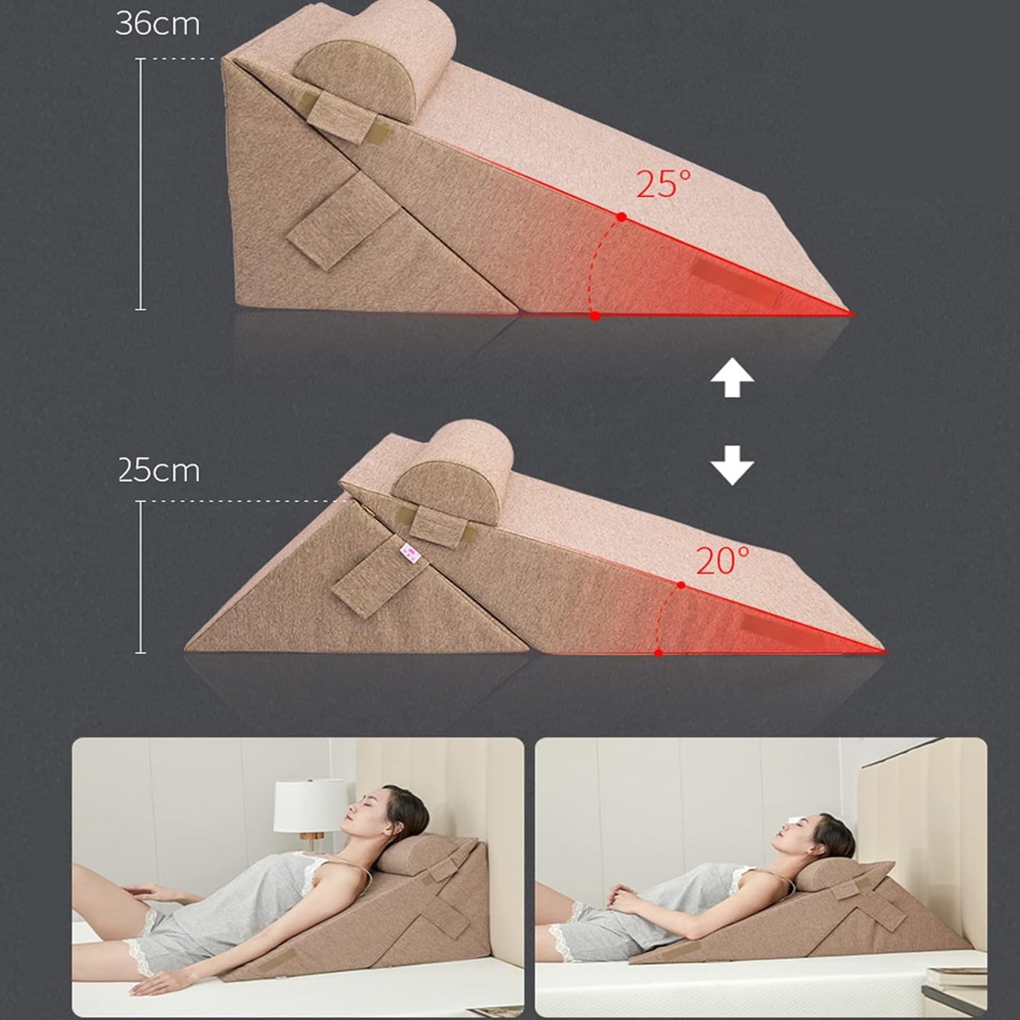 Triangle Memory Foam Pillow Nursing Body Slope Pillow Lumbar Support Cushion for Sleep Reading Postoperative Removable Cover (Colour: Gray Size: 70 x 60 x 36 cm)