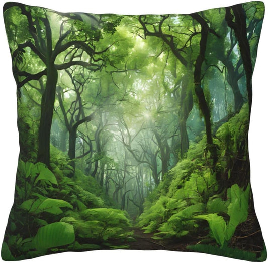 All-Season Square Pillow Covers 18"X18", Tropical Rainforest, Decorative Throw Pillow Covers for Sofa Bed Couch, Hidden Zipper Cushion Cover, Square Lumbar & Accent Pillowcases for Home Decor