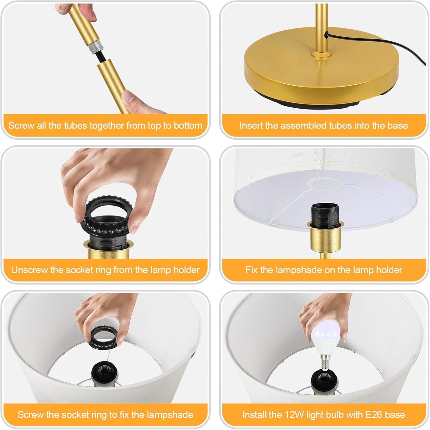 Gold Floor Lamp, Standing Lamp, 58" Tall Lamps for Living Room, Simple Pole Lamp with White Shade, On/Off Foot Pedal, Bright Corner Lamp for Kids Room Bedroom Office Decor(E26 Base, NO Bulb)