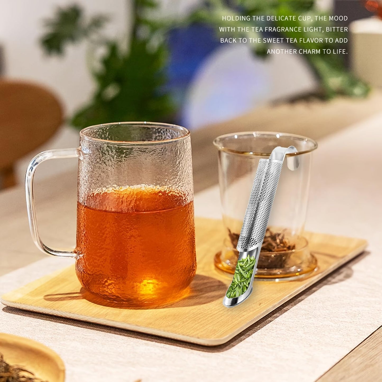 2PCS stainless steel tea filter mesh with hook handle, stainless steel tea diffuser, loose leaf tea infuser (2PCS)