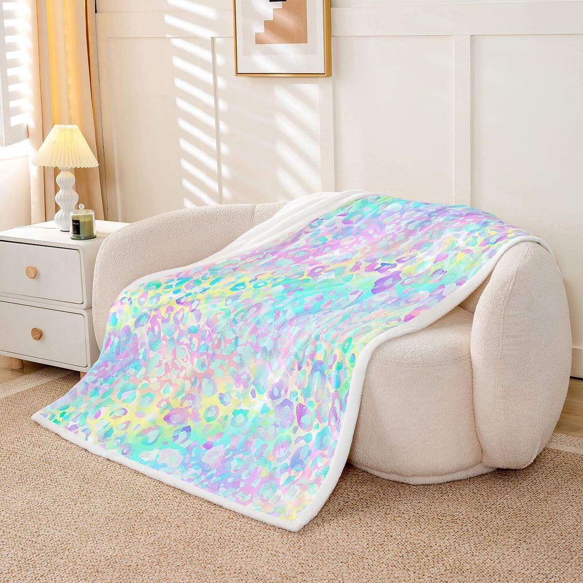 Girls Colorful Leopard Sherpa Blanket Safari Cheetah Print Fleece Throw Blanket Modern Leopard Design Plush Blanket for Boys Girls Kids Room Decor Lightweight for Sofa Bed Couch,Throw 50x60 Inches