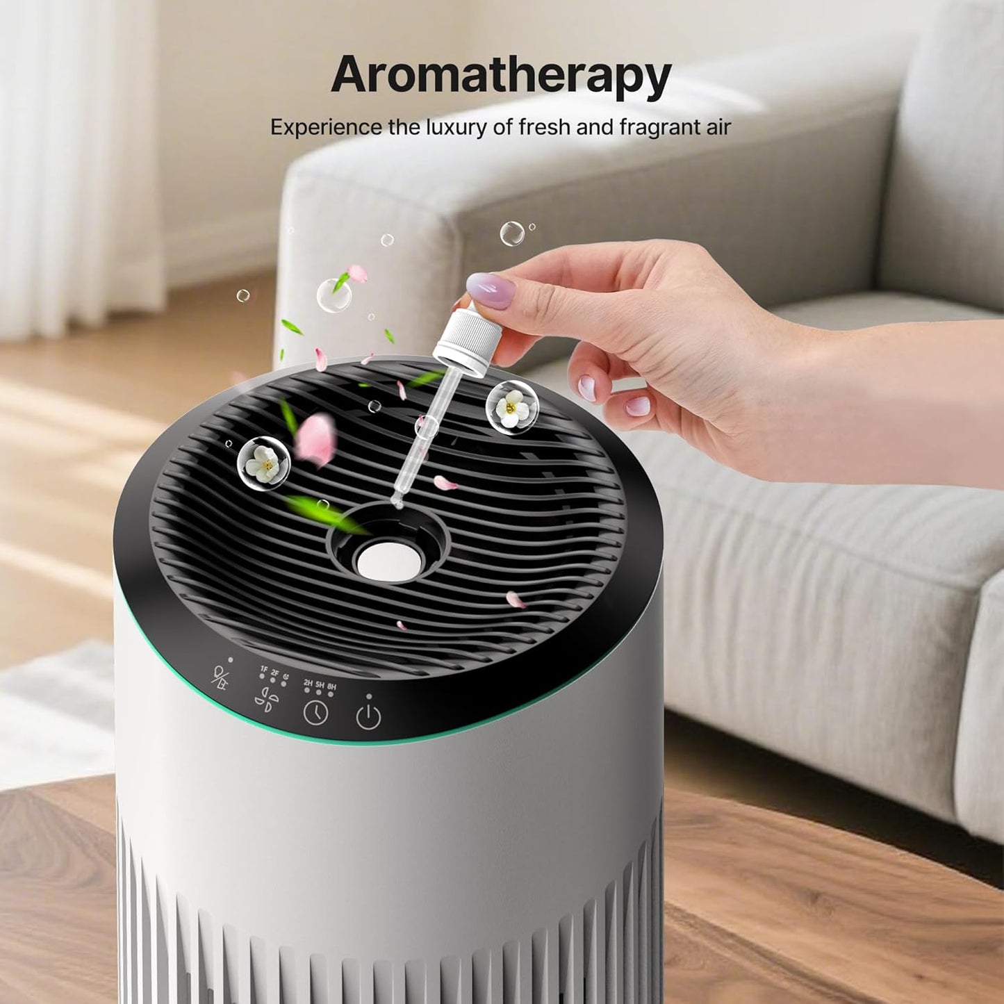 Air Purifiers for Bedroom Home, Air Purifier for Smoke Odors with Fragrance Sponge, Small Air Purifier with Sleep Mode for Bedroom Office, Blue Night Light, Ivory, 1 Pack+3 Modes