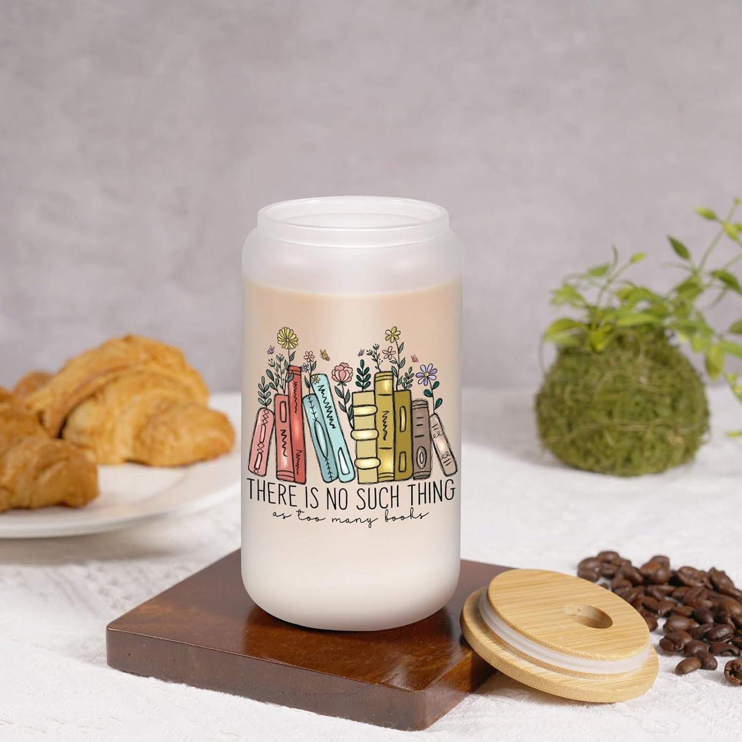 LEADO 16 oz Cute Glass Cups with Lids and Straws - Book Lovers Gifts - Bookish Present, Birthday, Mothers Day Gifts for Book Lovers Women, Readers, Bookworm, Girl - Coffee Tumbler, Reading Accessories