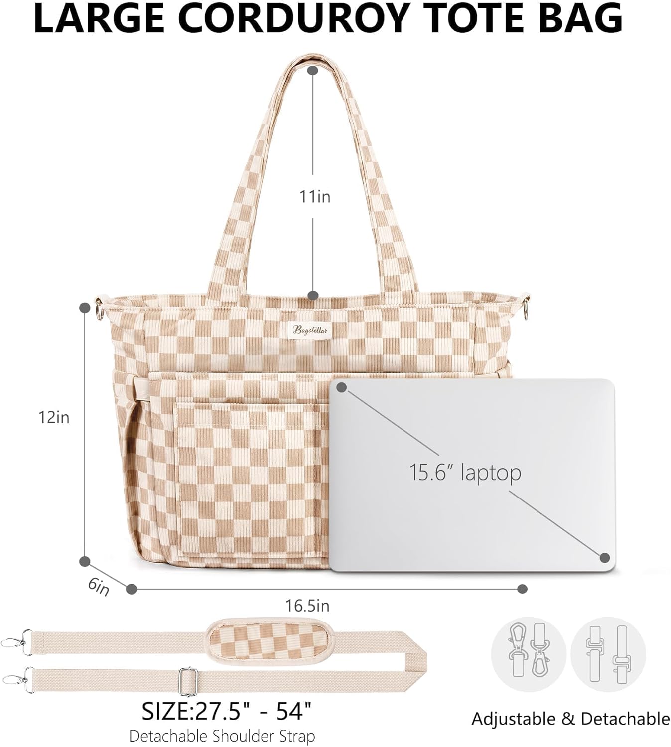 Corduroy Tote Bag for Women, 17 Pockets Laptop Work Tote Bag Lightweight Teacher Nurse Bible Bag for School Travel | with 40oz Cup Holder, Multi Compartment, Zipper Crossbody Bag, College Shoulder Bag, Daily Purse w/ Strap, Ideal Gift for Women