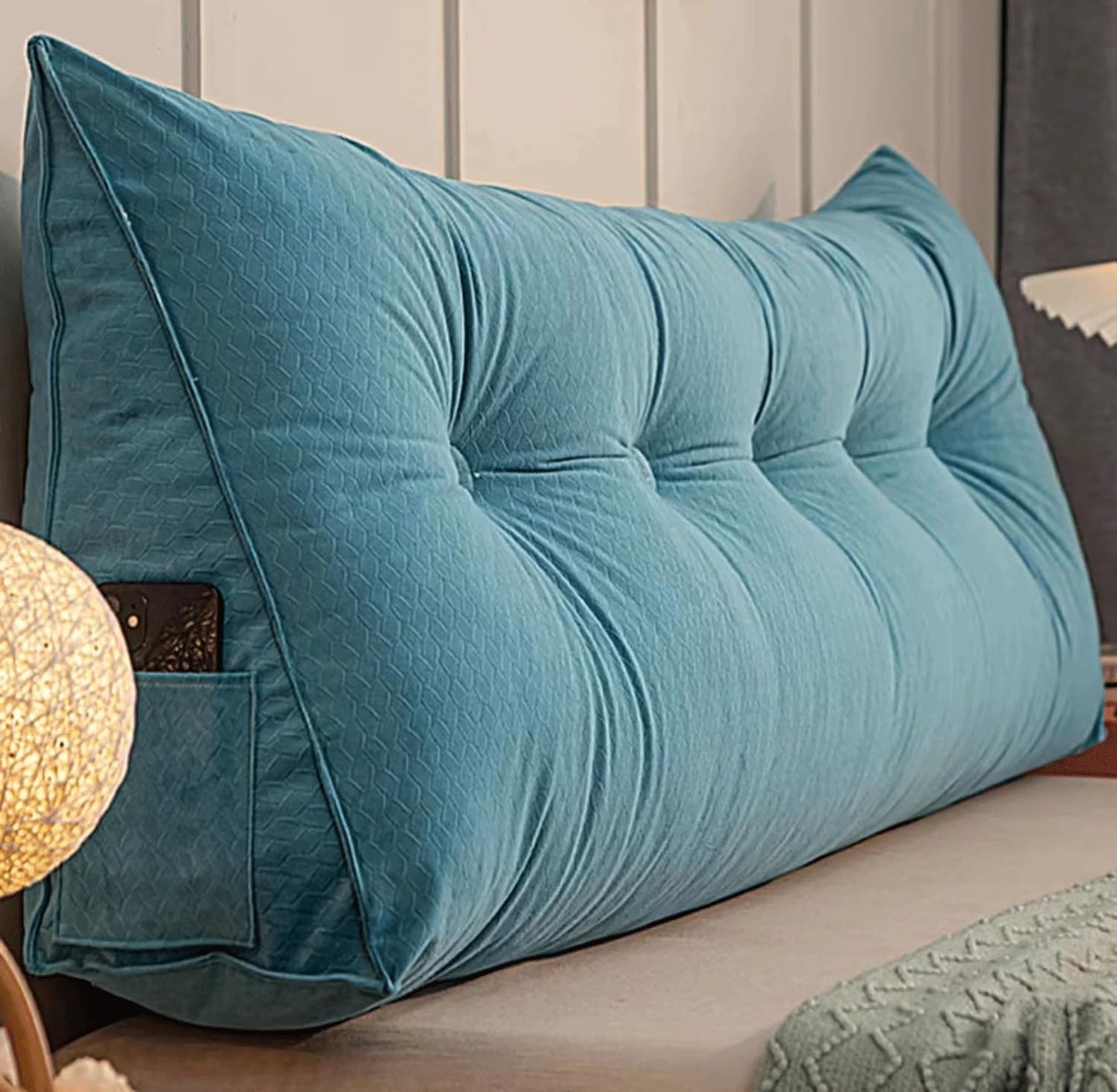 Large Reading Pillow Bolster Triangular Headboard Backrest Positioning Back Support Wedge Pillow for Bed and Sofa with Removable Cover(Size:80 * 20 * 50 cm,Color:Blue)