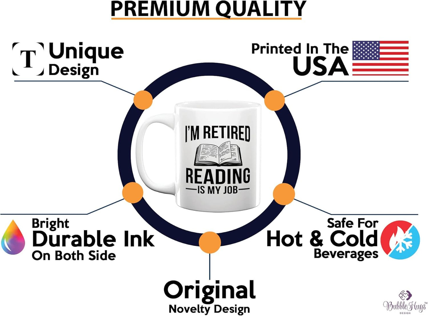 Retired Coffee Mug 11oz White -I'm Retired Reading Is My Job - Funny Hobby For Dad Grandpa Uncle Mom Aunt Librarian Book Lover Reader Author Journalist Writer