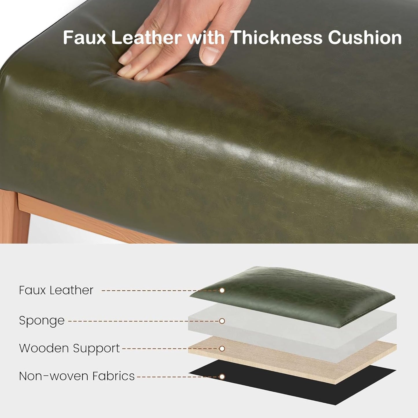Modern Ottoman Foot Stool, Faux Leather Accent Sofa Footrest with Walnut Rubber Wood Frame, Ottoman Bench for Living Room Entryway Bedroom Sofa Seat, Hunter Green