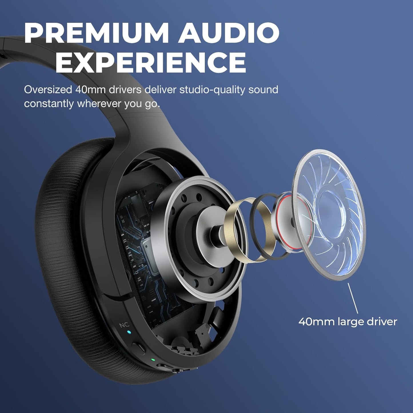 MOVSSOU Hybrid Active Noise Cancelling Headphones, Bluetooth Headphones Wireless Over Ear Headphones with Microphone, Deep Bass, Memory Foam Ear Cushions, 30 Hrs for Travel/Office/Home Black