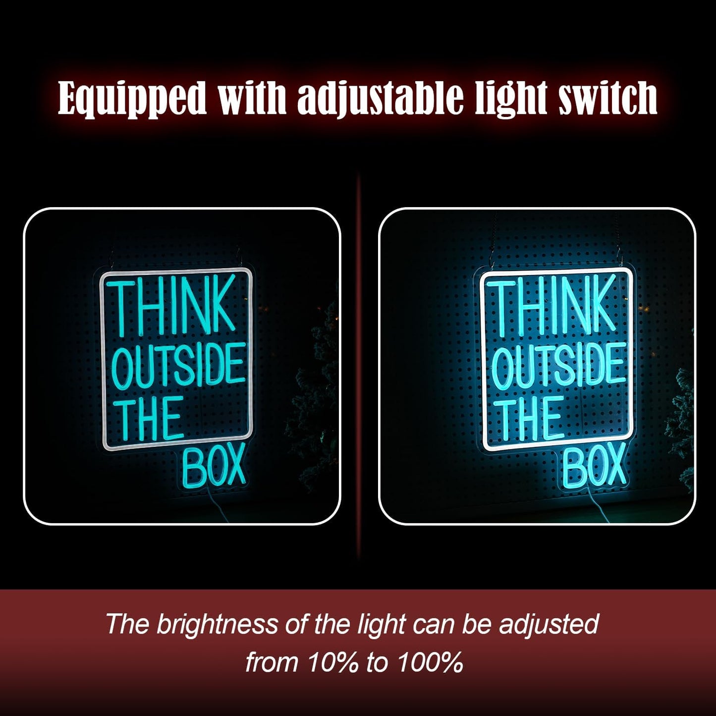 Think Outside The Box Neon Sign Dimmable USB Words Neon Light for Wall Decor Led Think Light Up Sign for Study Room Classroom Library Meeting Room Bedroom (Ice Blue White 16.1 * 11.8In)