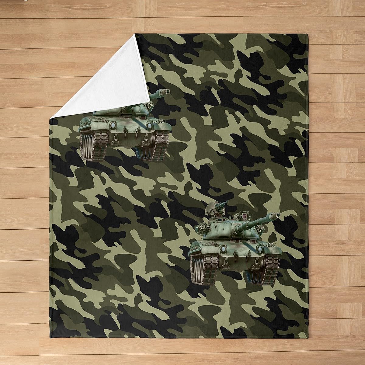 Army Green Tanks Throw Blanket Boys Girls,Dark Green Camo Fuzzy Blanket All Seasons Bed Blanket,3D Print Camouflage Car Plush Blanket Warm,Twin (60 x 80 Inches)