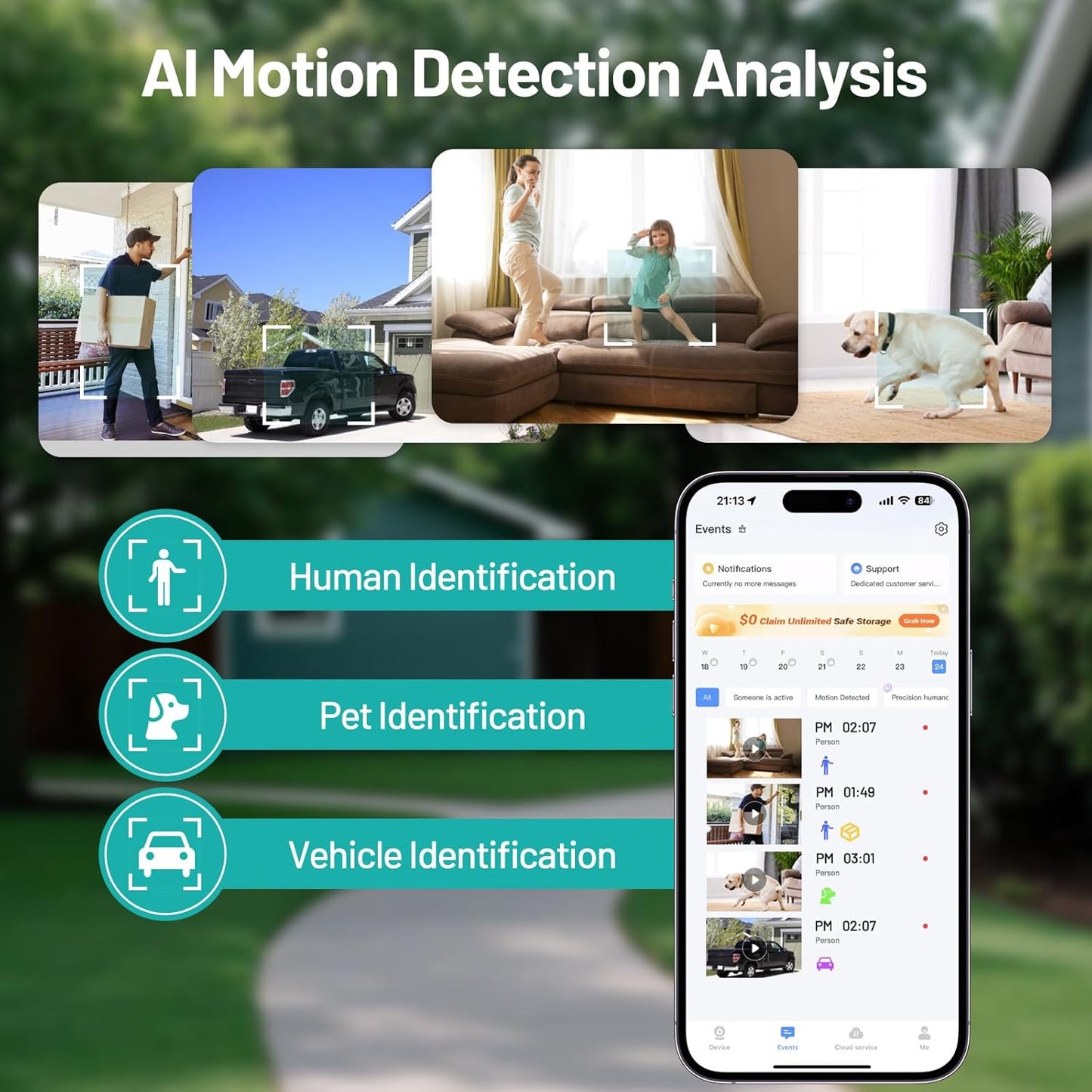 3MP Window Cameras for Home Security-2 Pack, 5G & 2.4GHz WiFi Dome Security Camera with Full Color Night Vision, Person & Motion Detection, Two-Way Audio, Alexa, 24/7 Recording, Easy Install