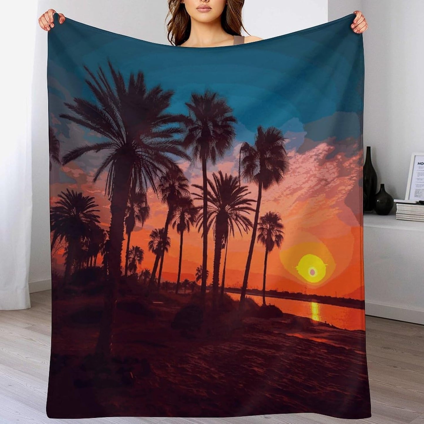 Palm Tree Sunset Blanket Super Soft Lightweight Throw Blanket Cute Cozy Warm Bed Blanket Decorative Fuzzy Blanket All-Season Home Decor Gift for Sofa Couch Living Room 50"*60"（130 * 150cm）