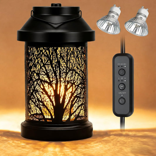 Candle Warmer Lamp - Vintage Candle Warmer Lantern with Timer & Dimming Function, Electric Candle Lamp Warmer Home Bedroom Decor Wax Melt Warmer Birthday Gifts for Women Mom (2 Bulbs Included)