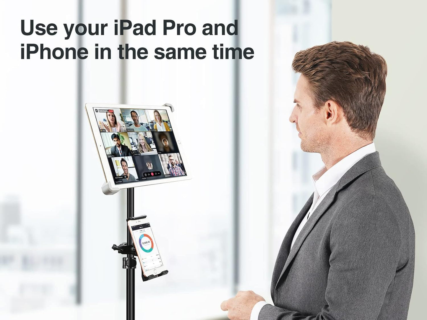 elitehood iPad Tripod Stand, 65-inch Height Adjustable iPad Stand Holder, 360° Rotating Tablet Tripod for Music, Compatible with iPad Pro 13 12.9 11 Air and All 4-14.5 Inch Tablets