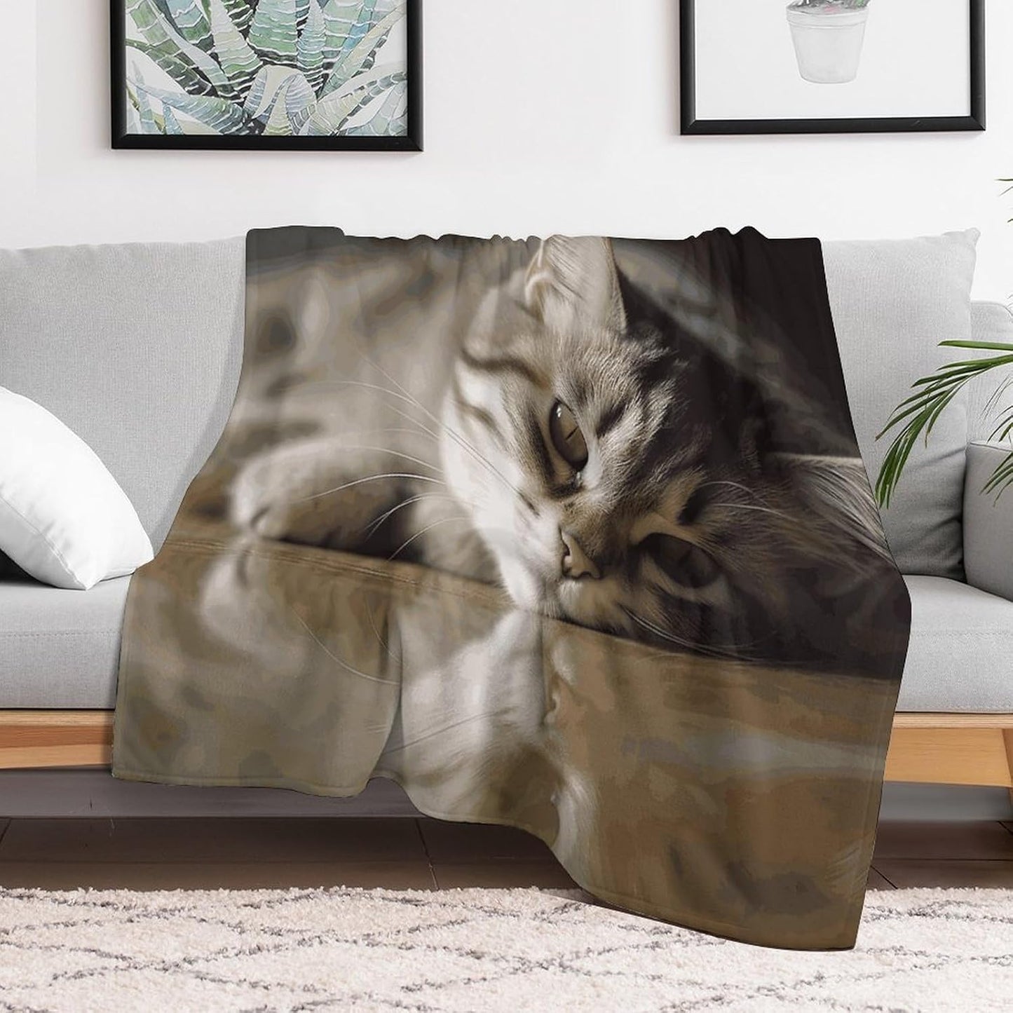 Sleeping Cat Blanket Super Soft Lightweight Throw Blanket Cute Cozy Warm Bed Blanket Decorative Fuzzy Blanket All-Season Home Decor Gift for Sofa Couch Living Room 50"*60"（130 * 150cm）