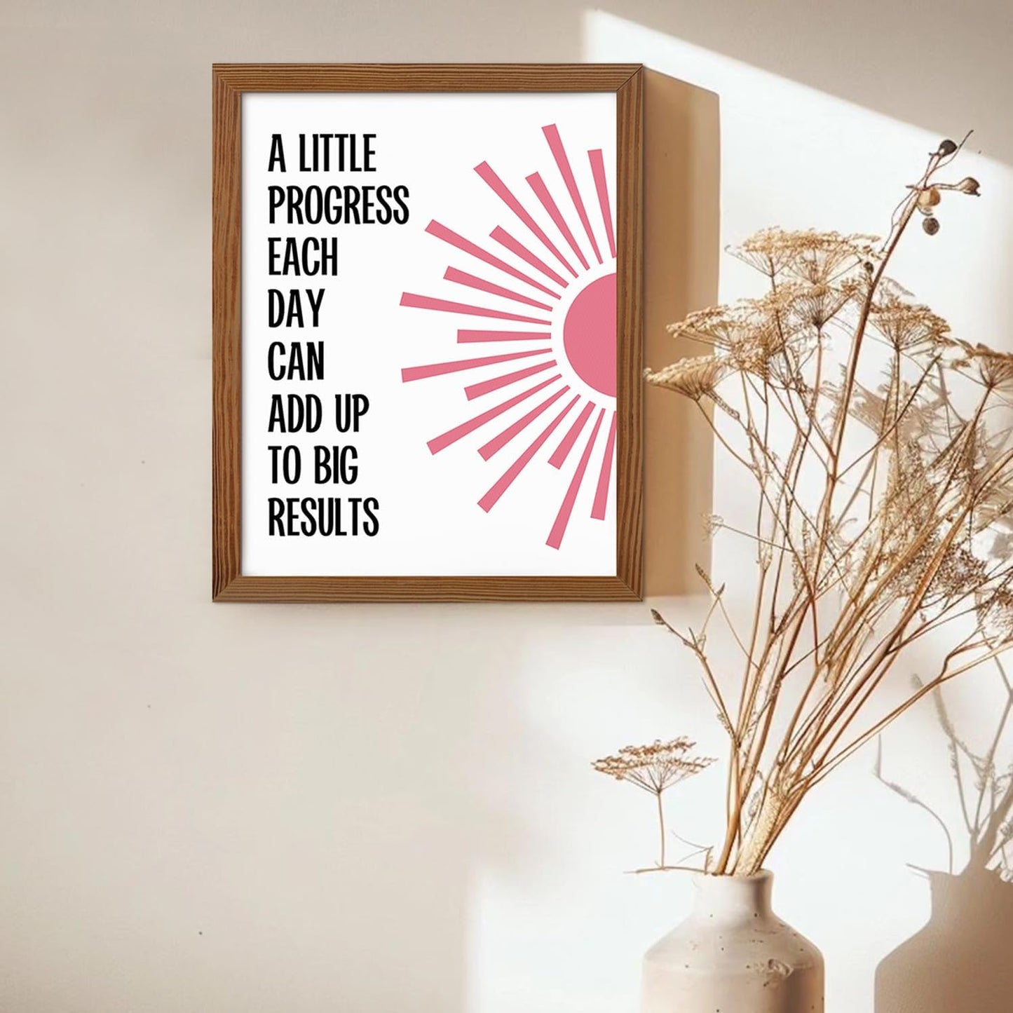 Inspirational Quotes Decorative Sign A Little Progress Each Day Adds Up to Big Results Sign Framed Positive Saying Wall Plaque Boho Minimalist Motivational Home Office Therapy Room Decor 8 x 10 Inches