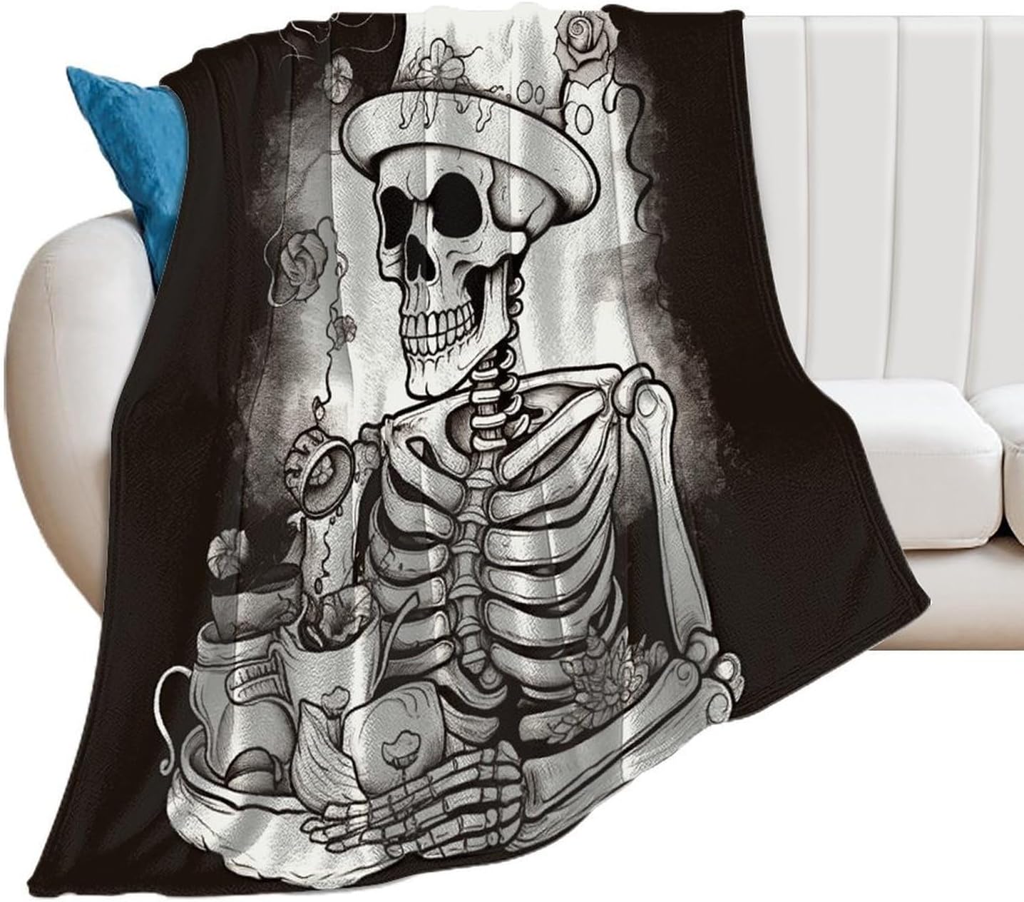 Skeleton Chef Blanket Super Soft Lightweight Throw Blanket Cute Cozy Warm Bed Blanket Decorative Fuzzy Blanket All-Season Home Decor Gift for Sofa Couch Living Room 40"*50" （100 * 130cm）