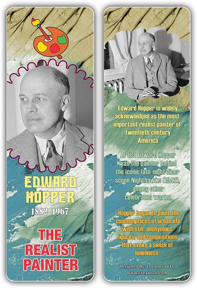 Creanoso Historical Fact American Famous Artists Bookmark Cards (60-Pack) – Learning Reading Bookmarks Collection Set – Stocking Stuffers for Boys, Girls, Kids – Classroom Incentives - Gift Tokens