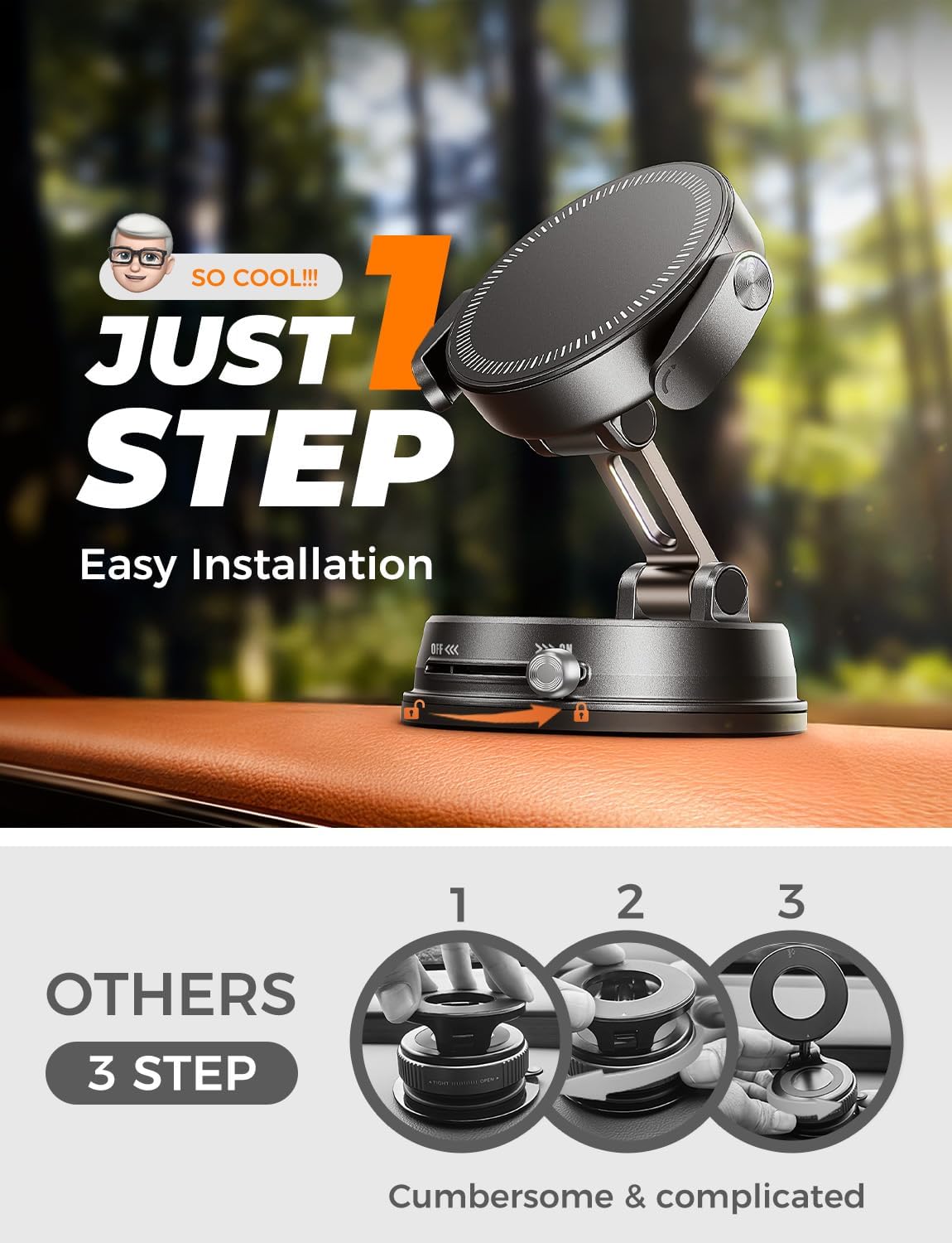 MAGIC JOHN for MagSafe Car Mount [20 N55 Magnets & Clip Arm] 360° Adjustable Magnetic Phone Holder for Car Phone Holder Mount Holders Cell Phone Holders for Your Car Accessories for iPhone 17 Promax