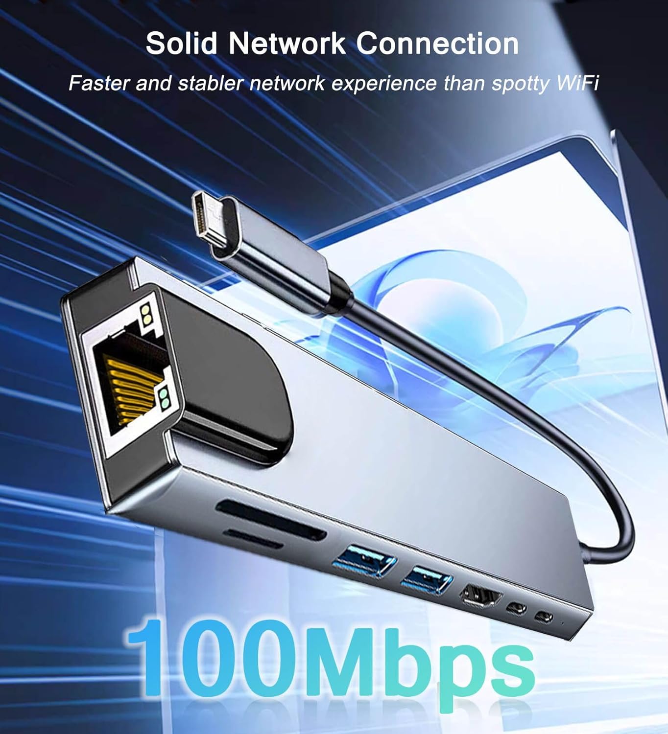 USB C Hub Ethernet HDMI Adapter, 8 in 1 Docking Station with 4K HDMI, RJ45 Ethernet, SD/TF Card Reader, USB 3.0/2.0, PD 100W, LAN USB-C Dongle for MacBook Pro/Air, iPad Pro, XPS, etc