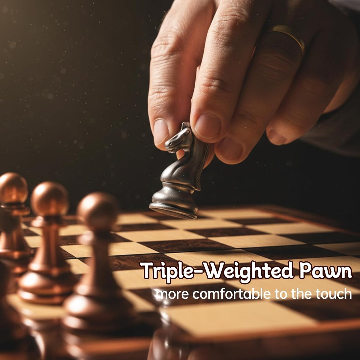 Ajedrez Luxury 15" Wooden Chess Set - Folding Board with Piano Finish | Weighted Metal Chess Pieces | Portable Travel Game for Adults & Kids | Premium Gift