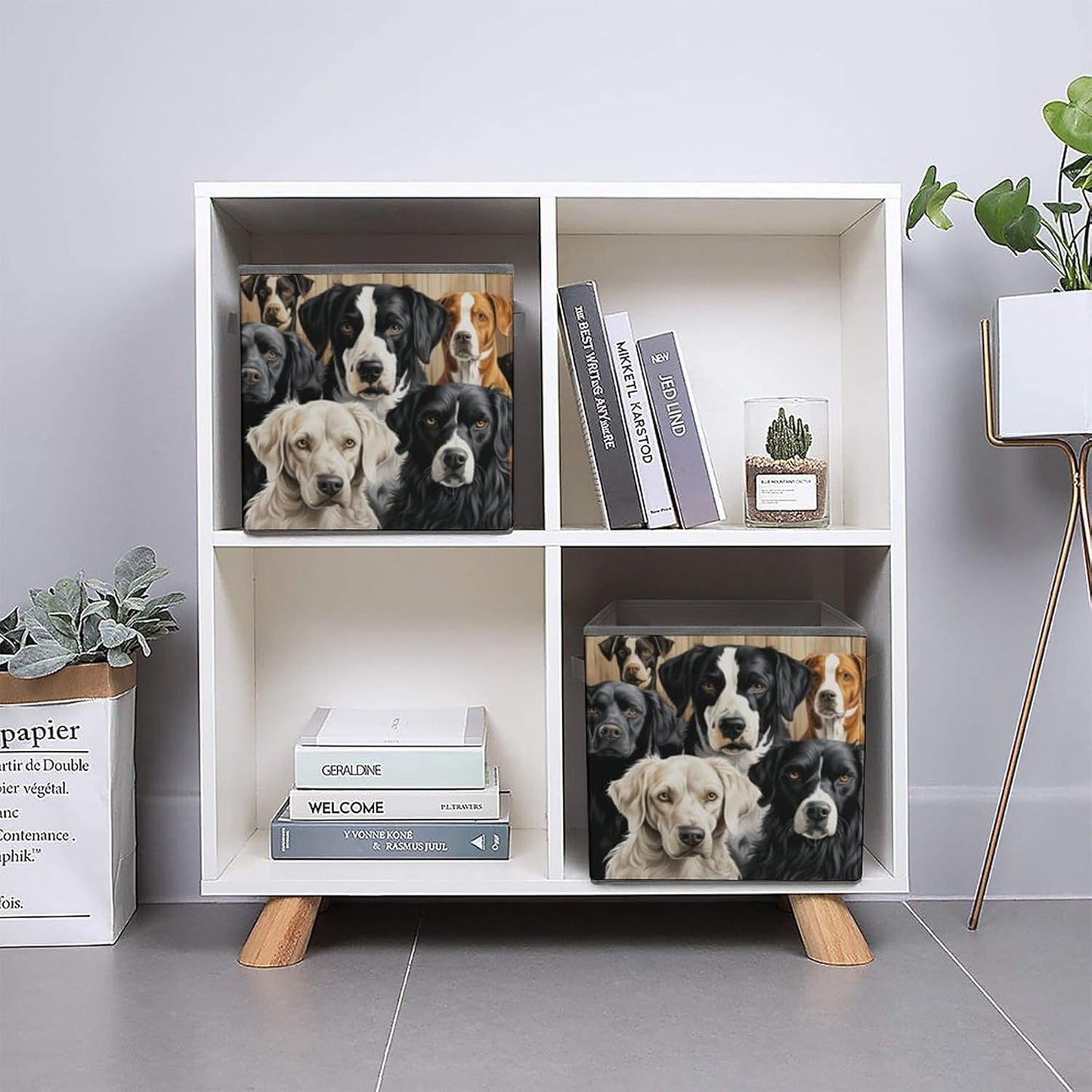 Black And White Dog Storage Bins with Handles Fashion Large Storage Cubes Sturdy Foldable Storage Boxes Space-Saving Storage Baskets for Home Office Clothes Closet Organizers