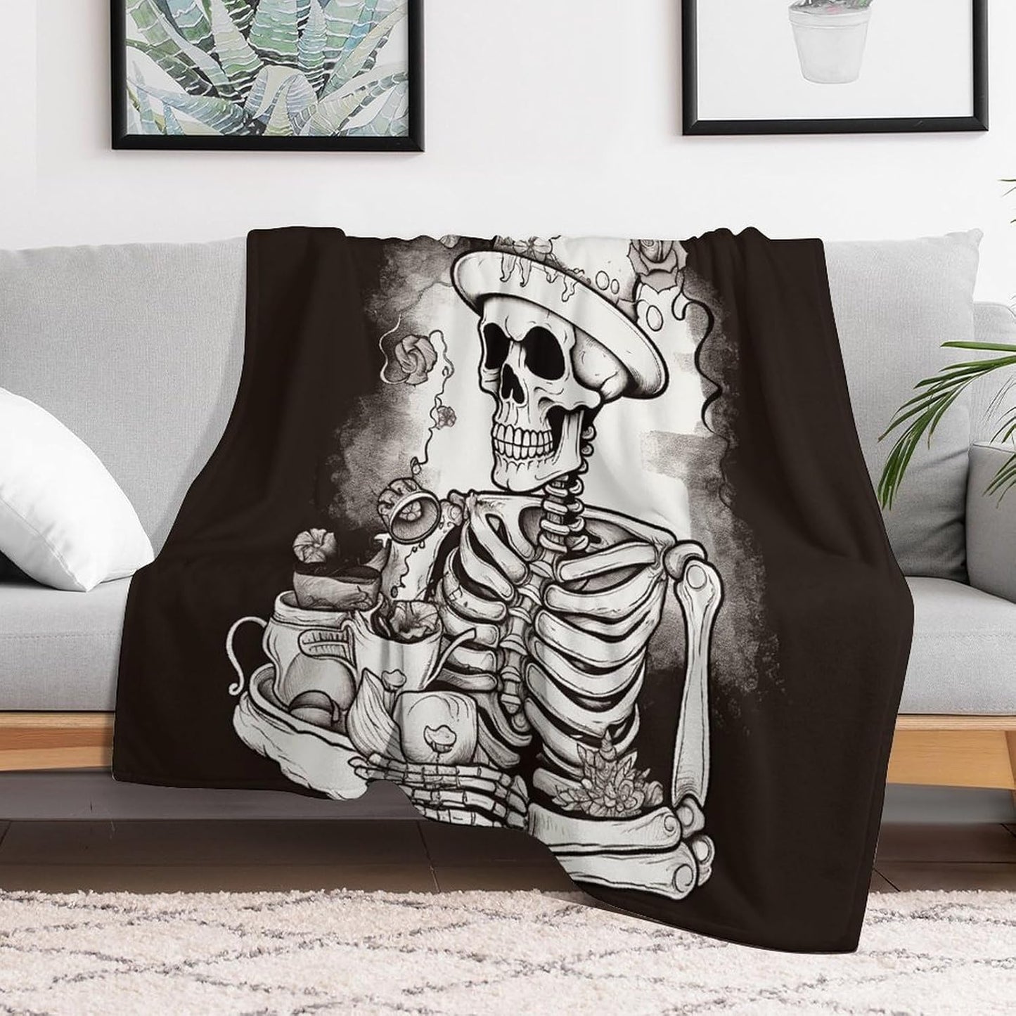 Skeleton Chef Blanket Super Soft Lightweight Throw Blanket Cute Cozy Warm Bed Blanket Decorative Fuzzy Blanket All-Season Home Decor Gift for Sofa Couch Living Room 40"*50" （100 * 130cm）