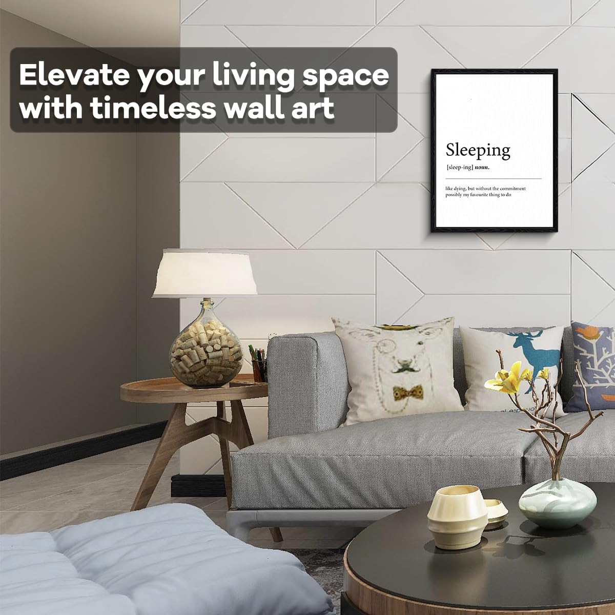 Funny Sleep Quote Wall Art, sleeping definition joke, minimalist wall decor, matte finish framed canvas print, bedroom humor poster, for bedroom dorm gift, 12x15 inch