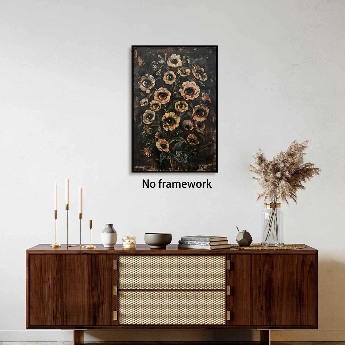 Botanical Gothic Posters Victorian Goth Wall Art Witchy Dark Cottagecore Room Home Decor Macabre Canvas Print Surreal Collage Forestcore Pictures Painting for Bedroom 16x24inch Unframed