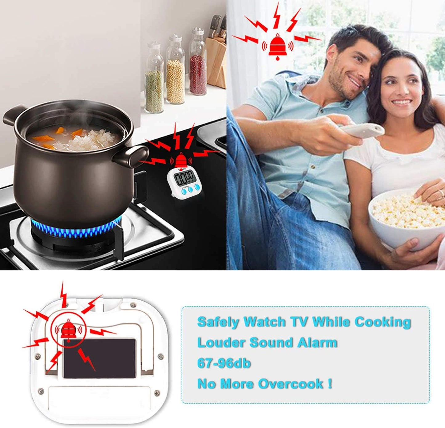 Uigos 2 Pack Digital Kitchen Timer II 2.0, Big Digits, Loud Alarm, Magnetic Backing, Stand, for Cooking Baking Sports Games Office (White) (2 Pack)