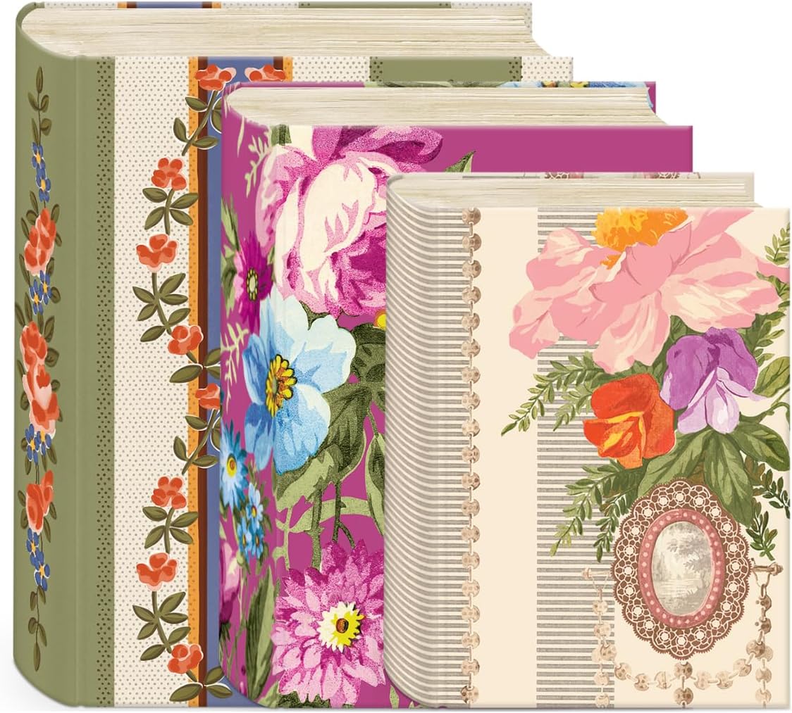 Punch Studio Decorative Storage Boxes with Lids | Nested Book Style Set of 3 Coated Cardboard Keepsake Box for Photos Documents Gifts Home Organization, 11” x 13.5” – Timeless Treasures Floral