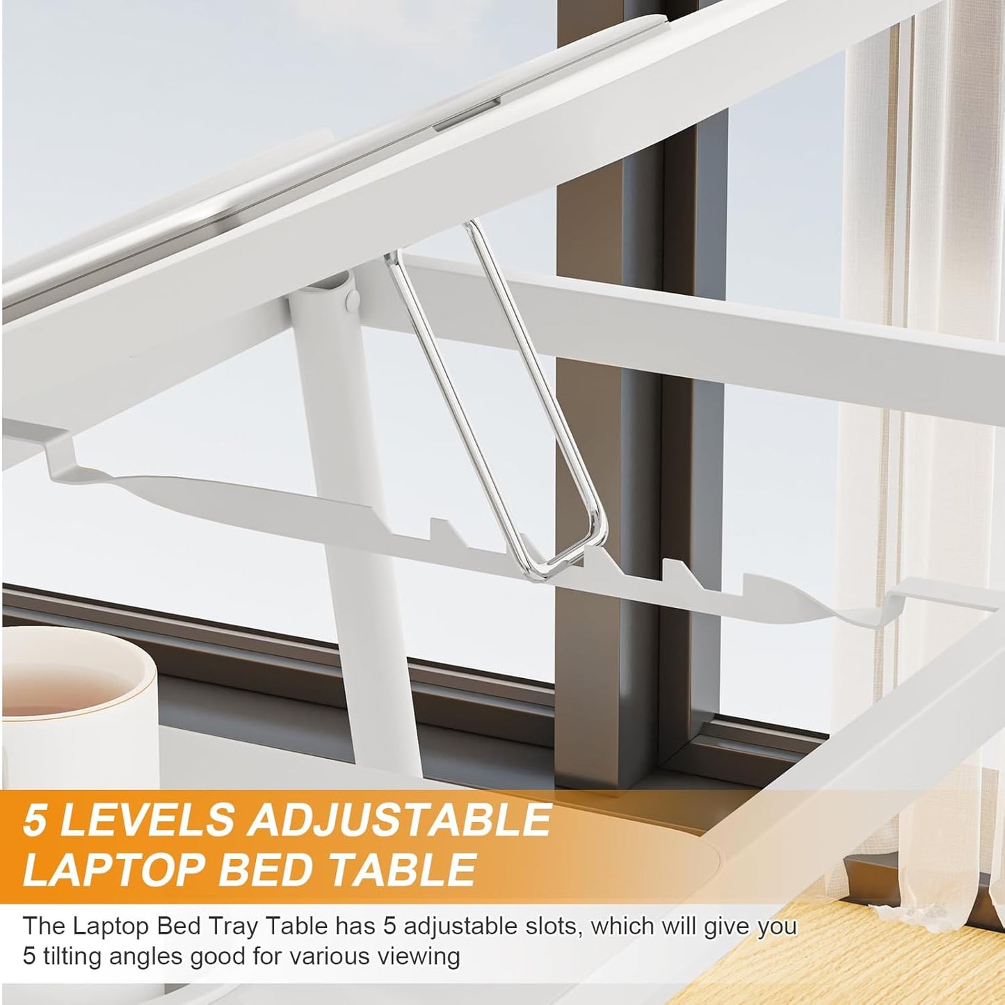 Laptop Desk for Bed, Adjustable Laptops Stand with 5 Adjustable Angles, Portable Lap Tray Table with Cup Holder, Laptop Bed Desk Tray for Eating Working Writing Reading (White)