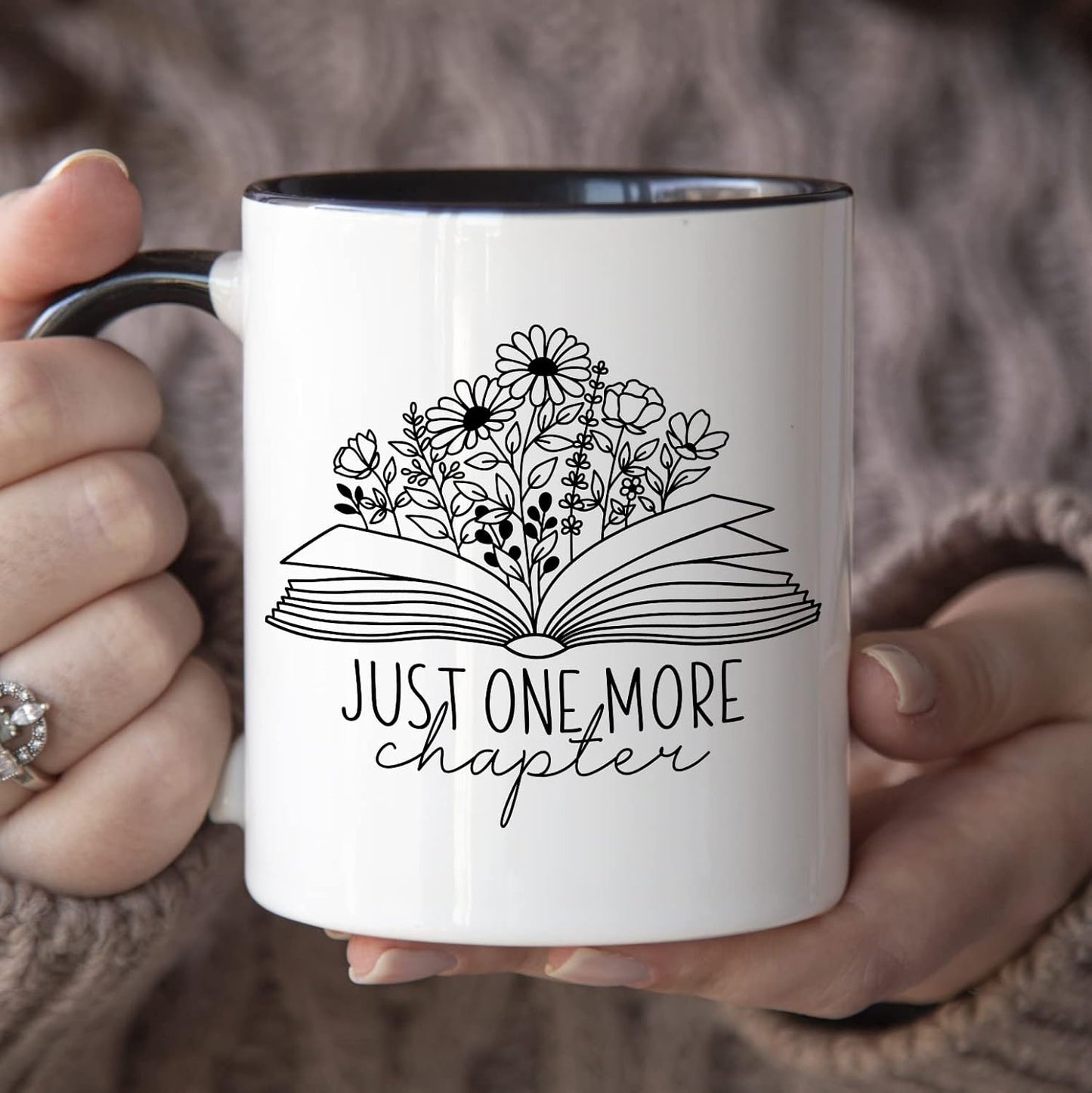YouNique Designs Just One More Chapter Mug, 11 Oz, Book Lovers Mug, Librarian Gift for Readers, Book Club Gift (Black Handle)