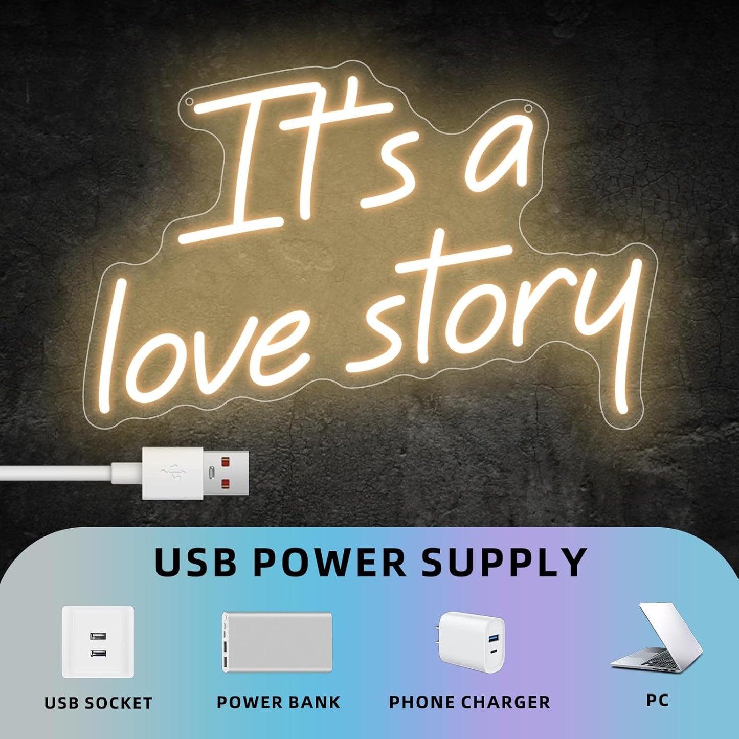 It's a Love Story Neon Signs for Bedroom Living Room Wall Decor, Romantic Gift for Wedding, Engagement, Anniversary, Birthday, Valentine'S Day