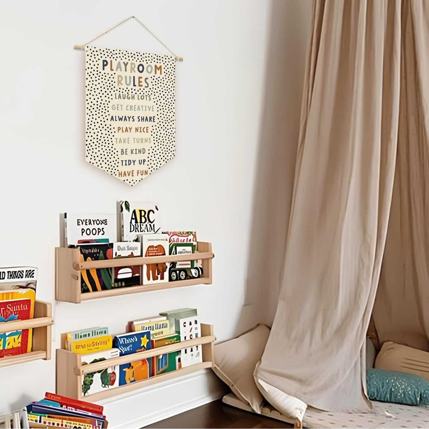 Playroom Decor, Playroom Rules Wall Hanging Pennant Flag Banner, Boy Nursery Decor, Boho Classroom Decor Baby Nursery Room Banner