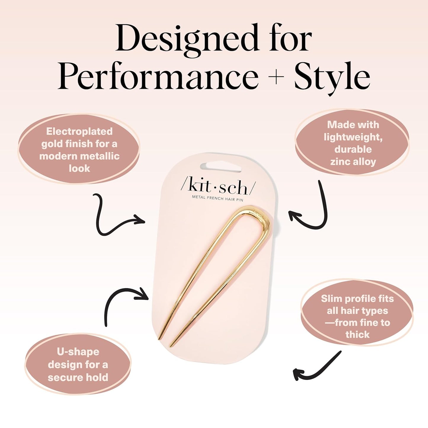 Kitsch French Hair Pins for Women – Elegant & Durable Metal French Pin for Updos, Chignon, Buns & Twist Hairstyles | Secure Hold All Day, Comfortable Fit | Ideal Gifts for Women- Gold, 1pc