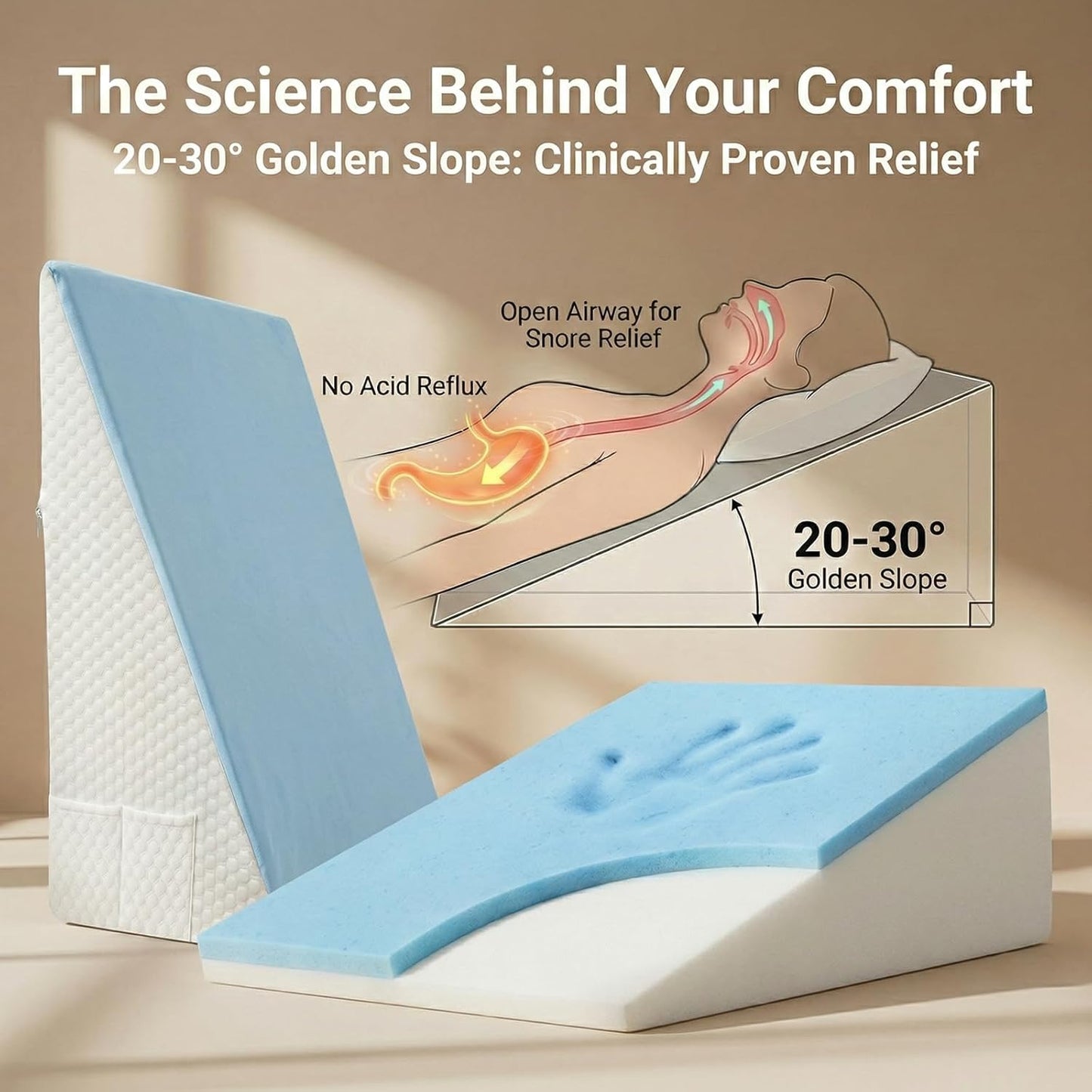 [2026 New 7.5" Memory Foam Wedge Pillow for Sleep Apnea, Sleeping, Acid Reflux Relief, Snoring, Dual Sided Cooling & Warm Fabric Triangle Pillow Wedge for After Surgery, Back, Leg - Blue