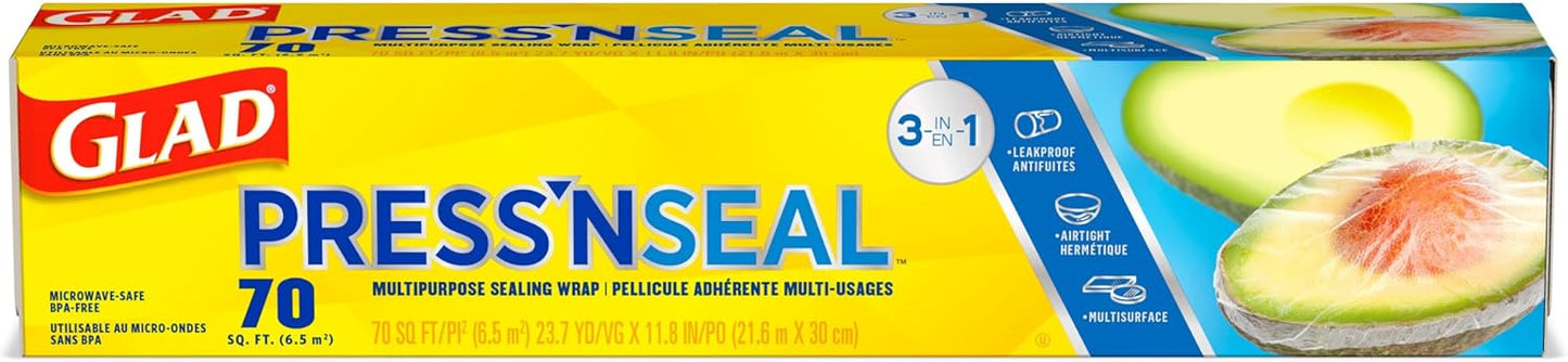 Glad Press'N Seal Food Plastic Wrap, 70 Square Foot Roll (Package May Vary)
