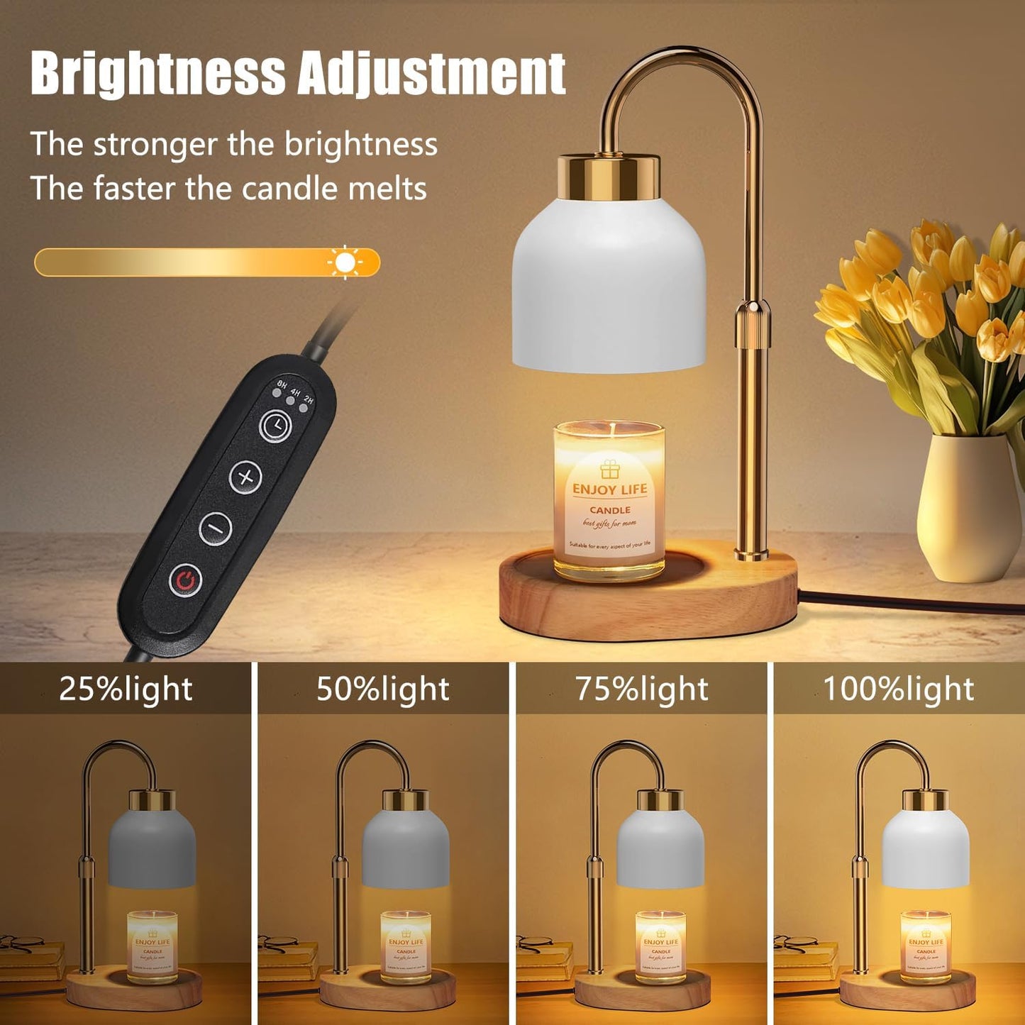 Candle Warmer Lamp with Dimmer Adjustable Height, 2/4/8H Timer,Vintage Home Decor for Scented Jar