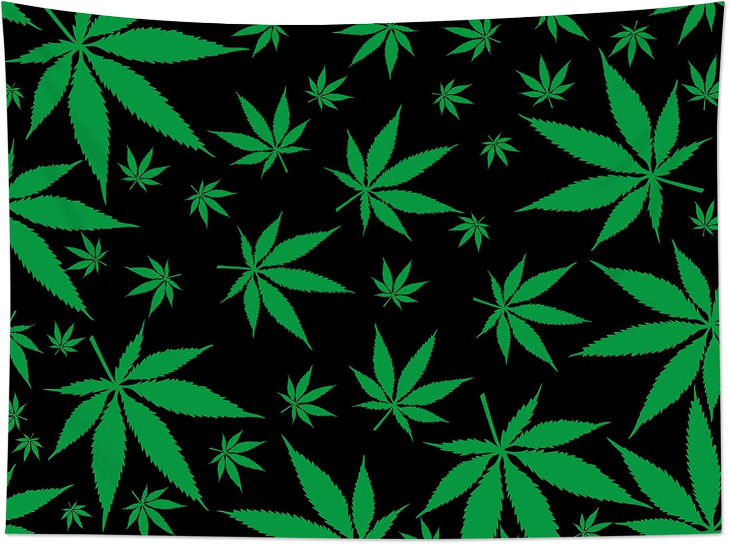 LB Marijuana Weed Leaf Tapestry Wall Hanging Cannabis Leaves Wall Tapestry for Bedroom Aesthetic Green Leaves on Black Wall Art for Living Room College Dorm Decor,60Wx40H inch