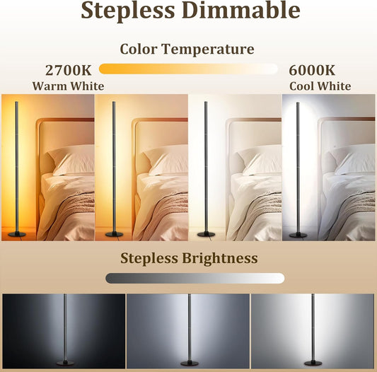 PMS 63" Floor Lamp, 24W Stepless Dimmable Brightness Corner Lamp,Warm to White Color Changing Metal Standing Lamp with APP & Remote Control for Living Room, Bedroom Decorated