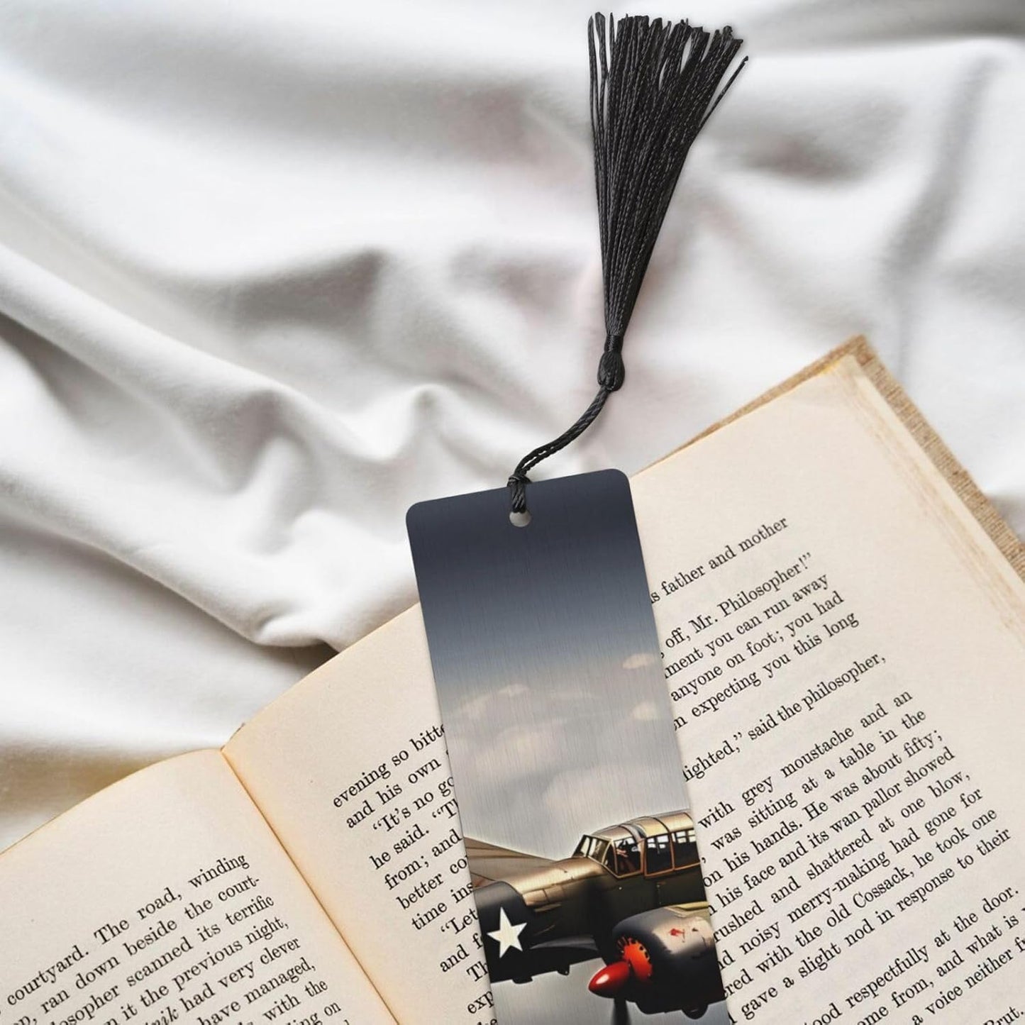 World War 2 Aircraft Airplane Bookmarks Gifts, Wood Bookmark for Women Men Handmade Book Mark for Book Lovers, Wood Tags Reading Page Markers Rectangle Shape Ornaments with Tassels