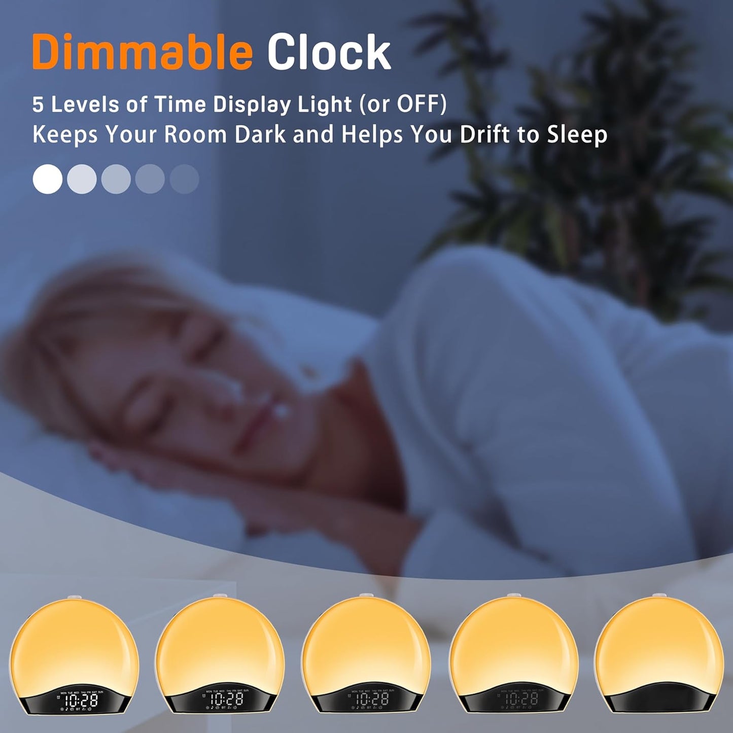 JALL Sunrise Alarm Clock for Bedrooms with White Noise Sound Machine, Wake Up Light Alarm Clocks for Heavy Sleepers & Kids, Dual Alarms, Nightlight, Sleep Timer, Bluetooth Speaker, Hatch-Style
