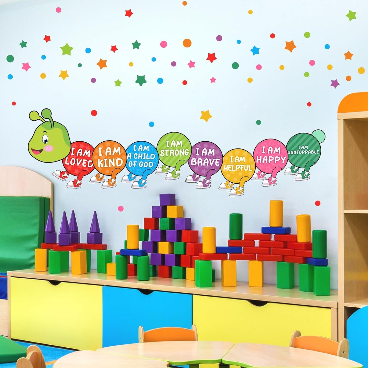 Kids Wall Stickers Decor Colorful Inspirational Wall Decals Baby Nursery Wall Decal Peel and Stick Motivational I Am Quotes Walls Art Vinyl Decals Polka Dots Murals for Classroom Bedroom Decor