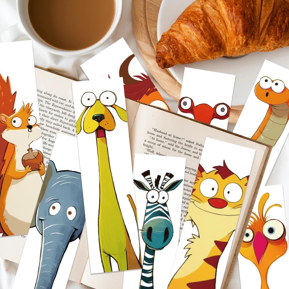 30PCS Funny Animals Bookmarks Cartoon Cow Bird Frog Page Markers for Bookish, Creative Book Read Paper Holder Cards, Birthday Gifts for Book Reader Lovers Rewards Library Bulk Supplies for Teachers