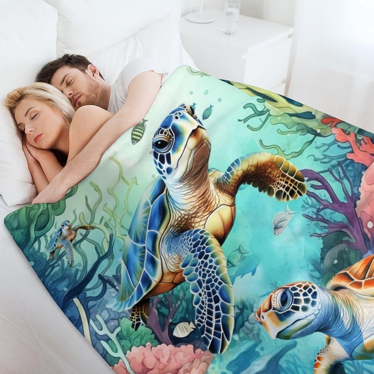 Soft Flannel Sea Turtle Blanket for Teens Adults Women Men - Warm Throw Blanket for All Season Lap, Chair, Sofa - 70"x50"